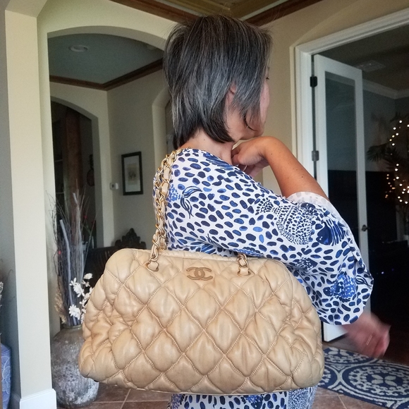 SOLD@! Chanel Beige Bowler Bubble Handbag - Picture 1 of 8